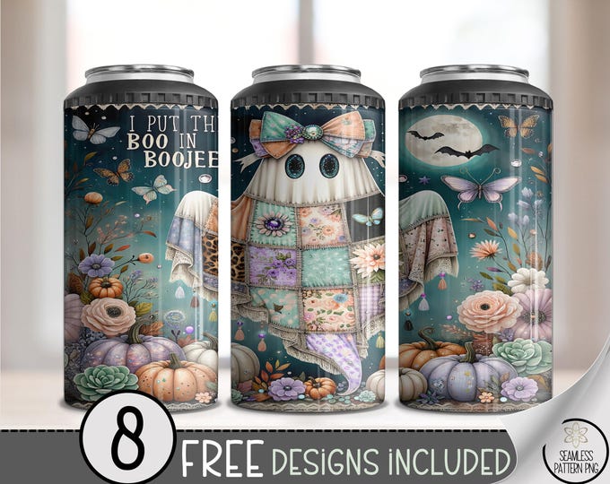 Halloween Ghost 4-in-1 Can Cooler Wrap, Boojee Sublimation Design, Pastel Boho 16 oz 4-in-1 File, Digital Download, B10295