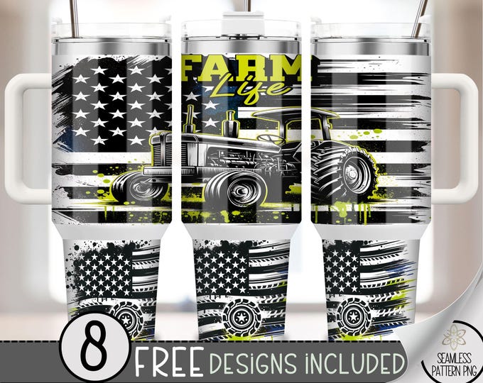 Tractor Ranch 40oz Tumbler Wrap,  Farm Life Tumbler Sublimation Design, American Flag Farm 40oz Quencher Tumbler Wrap PNG, Tractor Wrap A33
