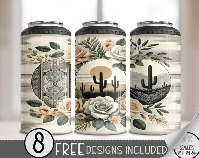 Country Western 4 in 1 Can Cooler Wrap,Western Rose 4in1 Tumbler PNG,Bandana 16 Oz Can Cooler Sublimation Design,Seamless Country Design A16
