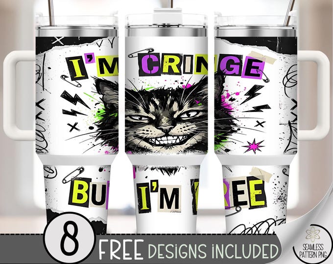 Funny Black Cat 40 Oz Tumbler Wrap, Edgy Sublimation Design, Cringe Cat, Digital Download, B945