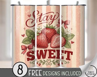 Strawberries 20 oz Tumbler Wrap, Fruit Sublimation Design for Straight Tumblers, Vintage PNG Files, Digital Download, B10254
