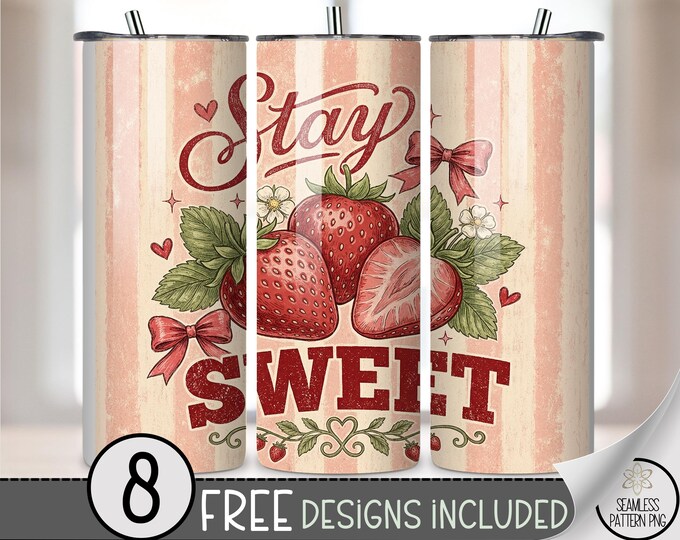 Strawberries 20 oz Tumbler Wrap, Fruit Sublimation Design for Straight Tumblers, Vintage PNG Files, Digital Download, B10254