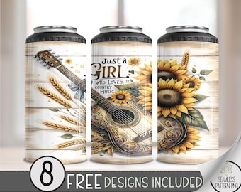 Just A Girl Who Loves Country Music 4 in 1 Can Cooler Wrap,Western Sublimation Design,Cowgirl 4in1 Tumbler PNG,Country Girl 16 Oz Can Cooler
