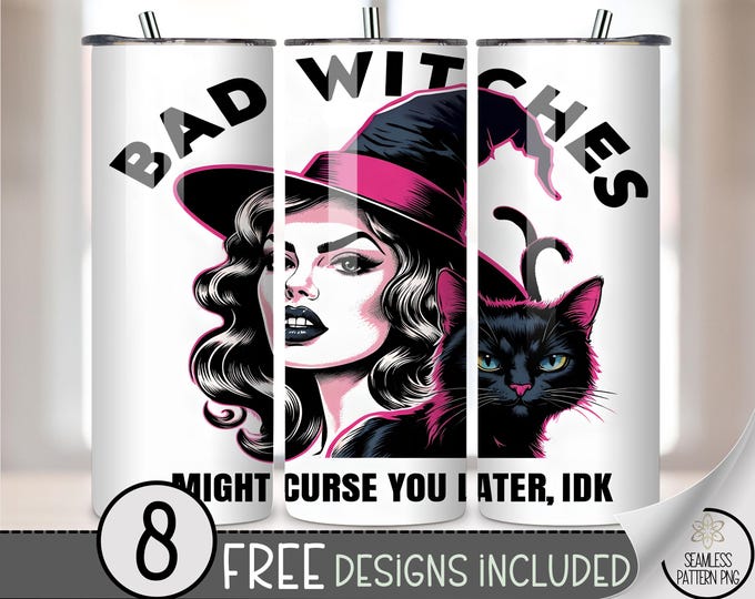 Vintage Witch and Cat 20oz Tumbler Wrap, Gothic Halloween 20 oz Sublimation Design, Bewitching Witchy Vibes File, Dark Aesthetic PNG, A431