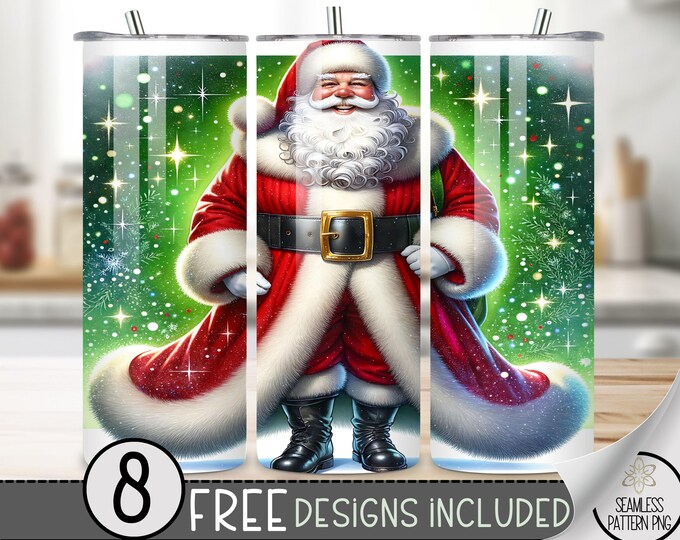 Santa seamless Christmas Tumbler Wrap, Christmas Holiday Sublimation Design, Christmas Santa PNG, Xmas Holiday Sublimation Design Png