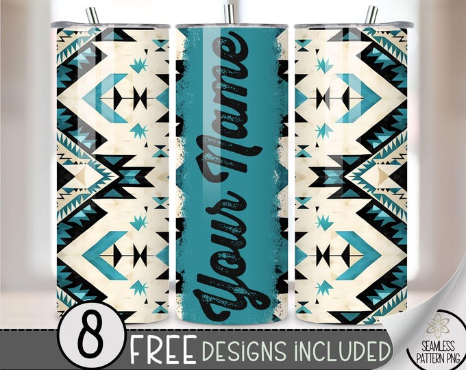 Add Your Own Name Bright Southwestern Tumbler Wrap, 20 oz Western Tumbler File, Digital Aztec Tumbler Wrap Design Download, Boho Cowgirl