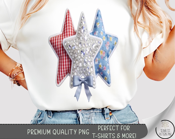 Vintage Star T-shirt PNG, Faux Patchwork Sublimation Design, 4th of July DTF Shirt Graphic, Digital Download, B10173