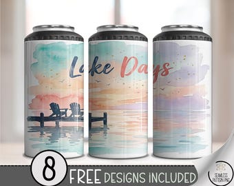 Lake Days 4in1 Can Cooler Wrap, Watercolor Sublimation Design, Preppy Summer Design, Girly Spring Vibes16 oz 4-in-1 File B10064