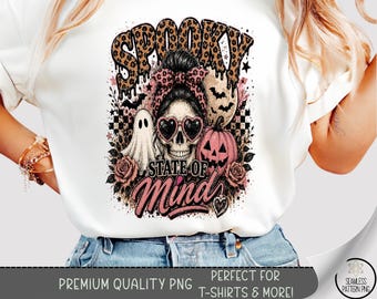 Halloween Skull T-shirt PNG, Spooky State of Mind Sublimation Design, Digital Download, B10505