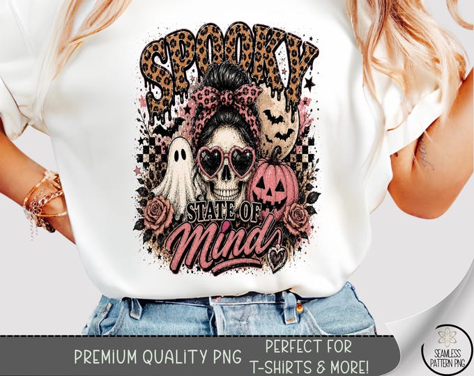 Halloween Skull T-shirt PNG, Spooky State of Mind Sublimation Design, Digital Download, B10505