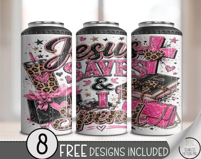 Jesus Saves 4-in-1 Can Cooler Wrap, Cheeky Faith Sublimation Design, Glamorous 16 oz 4-in-1 File B10284