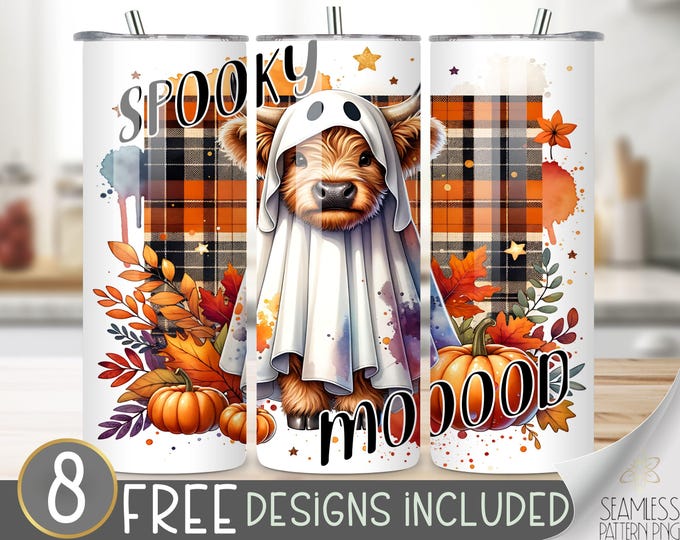 Fall Highland Cow Tumbler Wrap, Farm Autumn Leaves Tumbler Design, Plaid 20Oz Skinny Tumbler Design, Autumn Pumpkin Wrap, Cow 20 Oz Tumbler