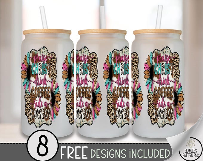 Leopard Cowgirl Glass Can Wrap, Sassy Coffee 16oz Glass Tumbler Sublimation Design, Sarcastic Leopard Print PNG File B10103