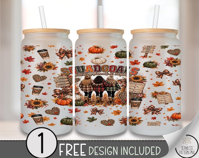 Fall Friends Glass Can Wrap, Cozy Autumn 16oz Tumbler Sublimation Design, Rustic PNG File, Digital Download, B10275