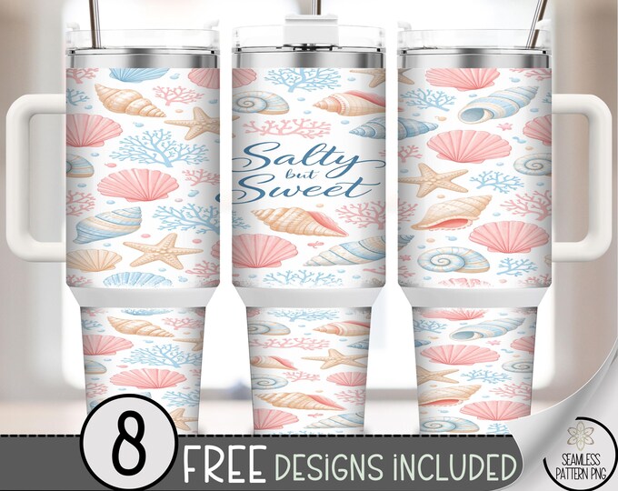 Beach Shells 40 oz Tumbler Wrap, Coastal Sublimation Design, Summer Vibes PNG Files, B10221