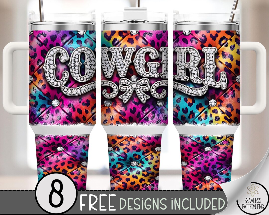 Cowgirl PNG 40 Oz Tumbler Wrap, Sparkly Jeweled Bow Sublimation Design ...