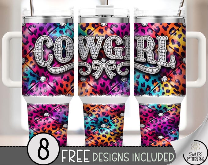 Cowgirl PNG 40 Oz Tumbler Wrap, Sparkly Jeweled Bow Sublimation Design, Glam Rhinestone, Digital Download, B979