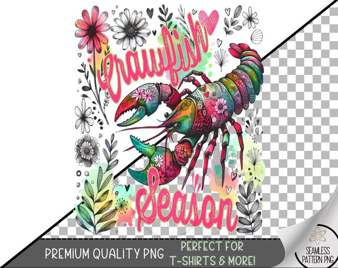 Fun Crawfish PNG Design Transparent Crawdad Preppy Crawfish Season Sublimation Design, Fisherman Aesthetic PNG, Seafood Doodle File A235