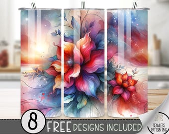 Flower Tumbler Wrap PNG, Fantasy 20 Oz Skinny Tumbler Design, Abstract Sublimation Png, Floral 20Oz Skinny Tumbler,Ethereal Digital Download