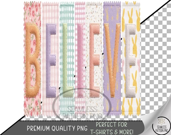 Easter Patch PNG, Sublimation Design, Believe Uv Dtf Graphic, Pastel Appliqué Digital Embroidery, B745