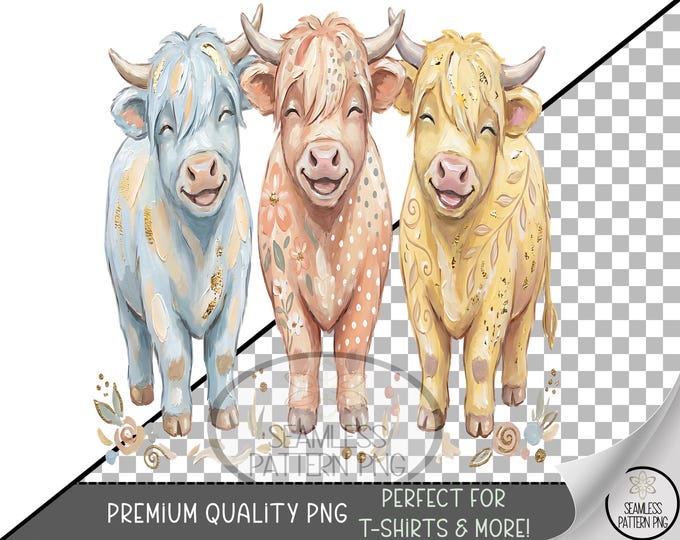 Highland Cow PNG, Cow Sublimation Design, Happy Cows UV DTF Sub, Digital Download, B876