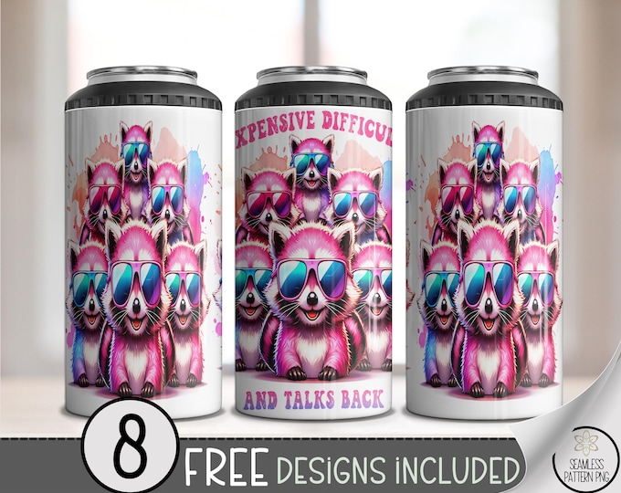 4-in-1 Tumbler Wrap Expensive Difficult Talks Back PNG, Pink Raccoon Funny Can Cooler Wrap, Sassy Sublimation Design, Retro Mom Wrap, A405