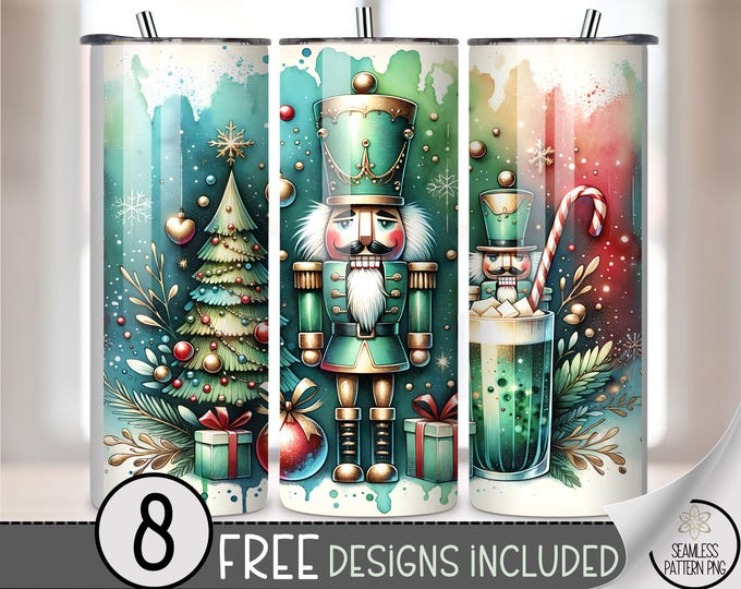 Nutcracker 20oz Tumbler Wrap, Xmas Skinny Sublimation Tumbler Design Png, Christmas Tumbler File,  A546