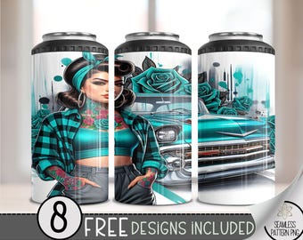 Chicana 4 in 1 Can Cooler Wrap, Mexican 4in1 Tumbler PNG, Floral Latina 16 Oz Can Cooler Sublimation Design, Lowrider Art Hard Can Wrap, A41