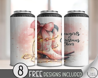 Cowgirl Boots 4-in-1 Can Cooler Wrap PNG, Trendy Floral Holiday, Western Christmas, Digital Download for Sublimation, A539