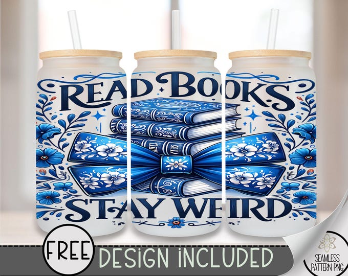 Chinoiserie Book Libbey Glass Wrap, Girly Toile 16 Oz Glass Can Wrap PNG, Book Lover Glass Can Sublimation Wrap Design, Coquette Bow, A145