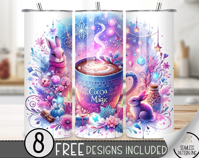 Winter Tumbler Wrap, Hot Cocoa 20Oz Tumbler Wrap, Cocoa Magic 20Oz Skinny Tumbler, Holiday Tumbler Wrap, Christmas Sublimation Design PNG