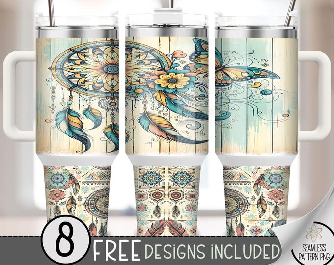 Boho Dreamcatcher Butterfly 40oz Tumbler Wrap, Floral Western Tumbler Sublimation Design,Floral Country Girl 40oz Quencher Tumbler Wrap, A25