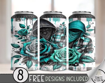 Trendy Plaid 4 in 1 Can Cooler Wrap, Floral Chicano Chicana 16oz Stubby Can PNG, Bandana 4in1 Tumbler File, Fashion Hoodie Tumbler Wrap, A37