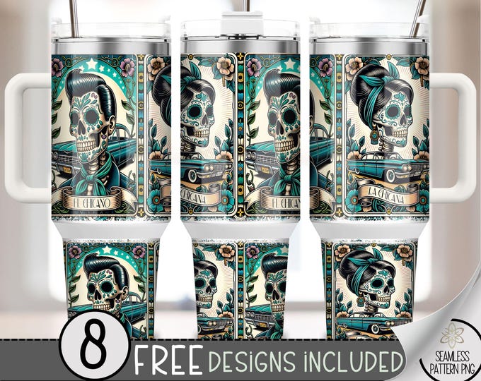 El Chicano Cholo 40oz Tumbler Wrap, Chicano Tarot Style Lowrider Tumbler Sublimation Design,Sugar Skull 40oz Quencher Tumbler Wrap PNG, A125