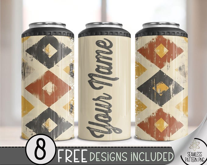 Aztec 4 In 1 Can Cooler File PNG, Add Your Own Name Faded Southwestern 4In1 Can Cooler Wrap, Aged Western 16 Oz 4-In-1 Cooler Sublimation