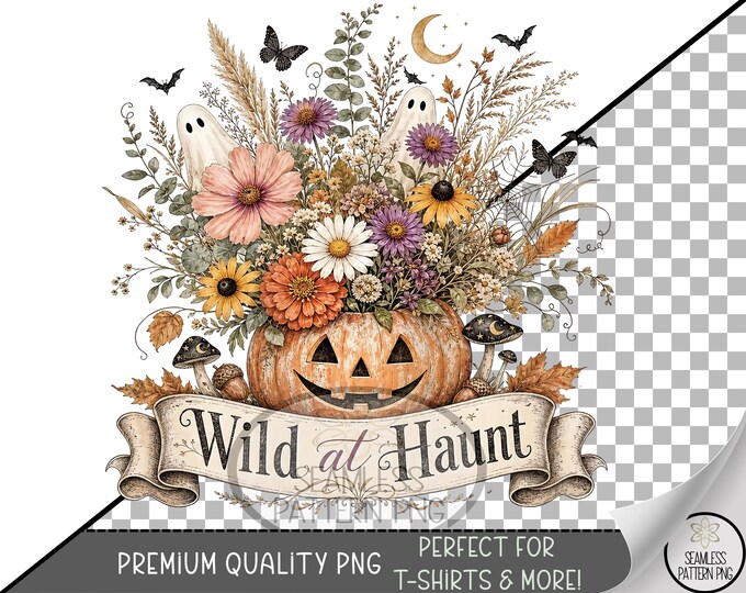 Halloween Pumpkin Sublimation Design, Spooky Floral DTF Graphic, Autumn Clip Art, Digital Download, B10418