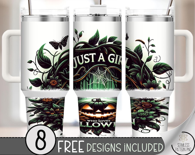 Spooky Halloween 40oz Tumbler Wrap, 40 oz Sublimation Design, Gothic Pumpkin PNG, Just a Girl Who Loves Halloween, Digital Download A444