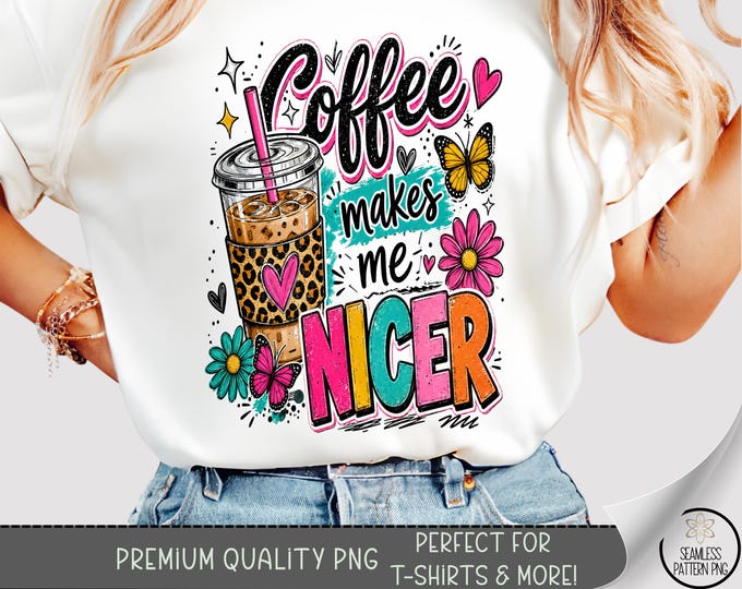 Cheerful Iced Coffee T-shirt PNG, Coffee Sublimation Design, Playful DTF Graphic, Digital Download, B10189