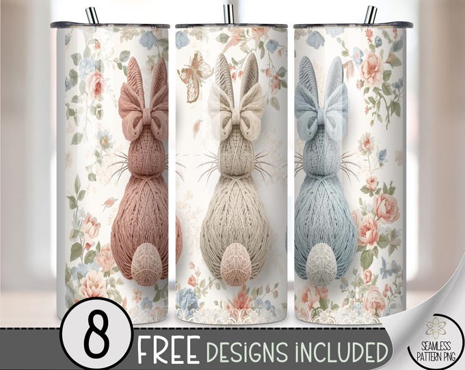 Knitted Bunny 20 oz Tumbler Wrap PNG, Adorable Digital Download, Baby Shower, Cozy Nursery Sublimation Design, A724