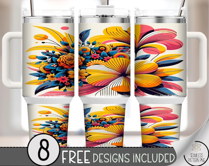 Energetic 40 oz tumbler wrap: Abstract Floral Sublimation Design, Vibrant PNG Files, Bold Flower Artful Blend, Lively Wrap Print A535