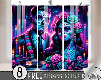 LA Chicano Girl Couple Cholo Couple 20oz Tumbler Wrap, Chicano Style Lowrider Sublimation Design PNG,LA Sugar Skull 20Oz Skinny Tumbler File