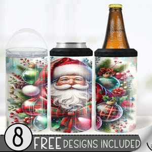 Seamless Christmas Can Cooler Wrap, Xmas 16 oz 4-in-1 Cooler Sublimation,Santa Claus 16Oz Tumbler File,Holiday Ornament High Resolution Wrap