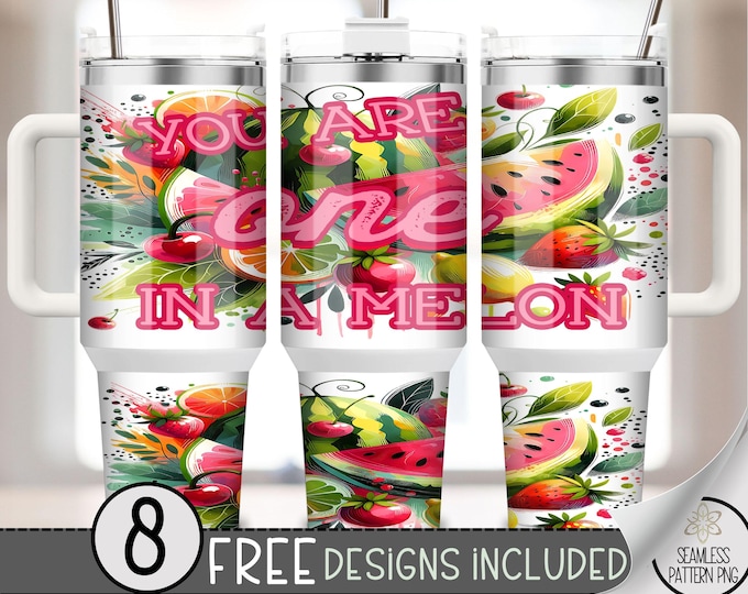 One in a Melon 40oz Tumbler Wrap, Fruit Sublimation File, Watermelon 40oz PNG,40 oz Cherry Tumbler Design PNG,Summer 40 oz Digital PNG A232