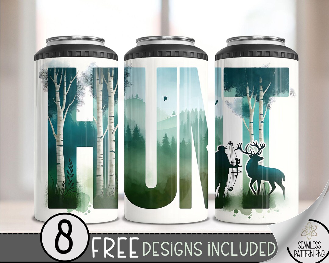 Deer Hunting 4in1 Can Cooler Wrap, Hunter 4 in 1 Tumbler PNG, Seamless ...