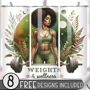 Fitness Tumbler Wrap Design, Gym Girl PNG File, Digital Boho Fitness Black Girl 20Oz Tumbler Wrap, 20Oz Gym Motivational Tumbler Wrap