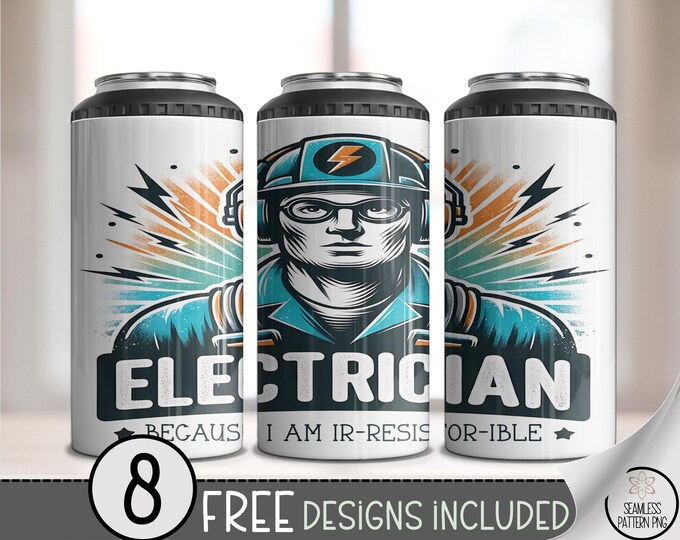 Electrician 4 in 1 Can Cooler Wrap PNG, Lineman Design, Instant Download, Inspirational Sublimation, A782