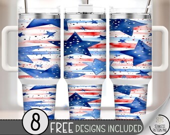 40 oz Patriotic Tumbler Wrap PNG, Seamless Red White Blue Stars Sublimation Design, 4th of July Skinny Wrap for 40oz Style Cup A263