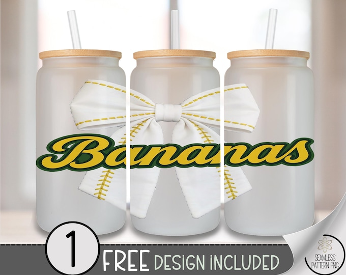 Bananas Glass Can Wrap, Sporty 16oz Glass Tumbler Sublimation Design, Playful PNG File, Digital Download, B10229