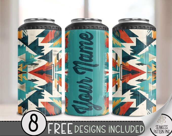 Add Your Own Name Vibrant Southwestern 4in1 Can Cooler Wrap, Western 16 oz 4-in-1 Cooler Sublimation, Aztec 4 in 1 Can Cooler File PNG