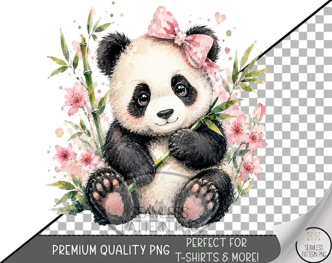 Baby Panda Sublimation Design, Cute Pink Bow Graphic, Nursery Clip Art, Digital Download, B10494